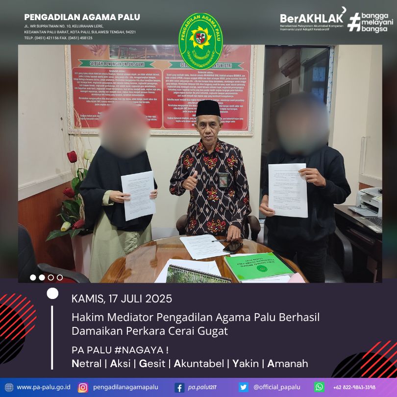 1 Hakim Mediator Pengadilan Agama Palu Berhasil Damaikan Perkara Cerai Gugat